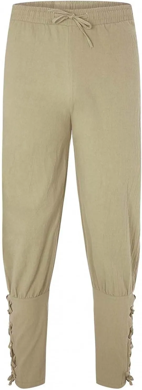 Mens Drawstring Waist Linen Banded Pants Gothic Pants MedievalPirate Trousers 2025