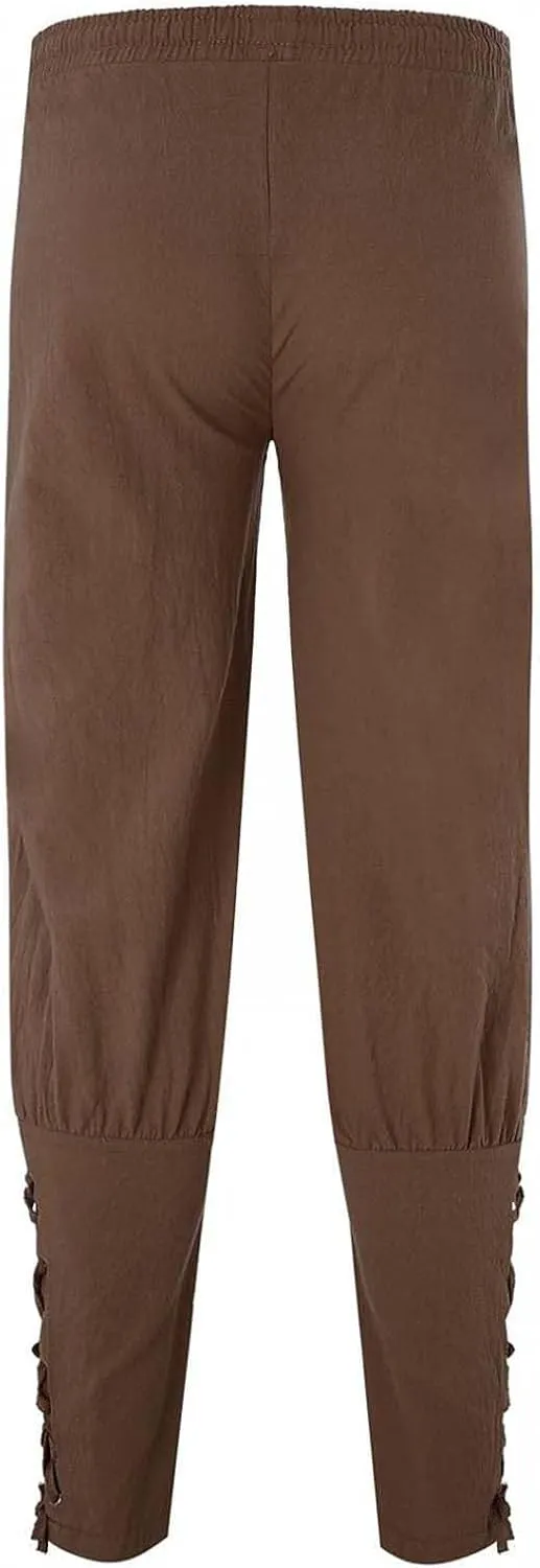 Mens Drawstring Waist Linen Banded Pants Gothic Pants MedievalPirate Trousers 2025