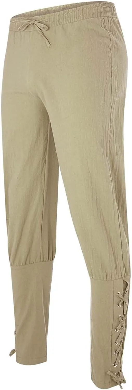 Mens Drawstring Waist Linen Banded Pants Gothic Pants MedievalPirate Trousers 2025