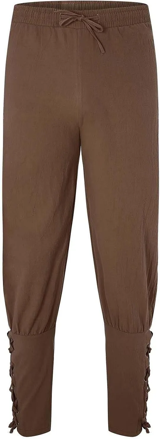 Mens Drawstring Waist Linen Banded Pants Gothic Pants MedievalPirate Trousers 2025