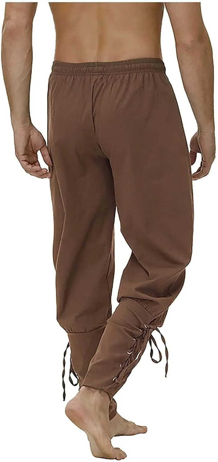 Mens Drawstring Waist Linen Banded Pants Gothic Pants MedievalPirate Trousers 2025