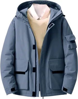 Mens Duck Puffer Jacket Hooded Padded Jacket Work Jacket Winter Insulated Down Jacket Thicken Outdoor Cotton Coat