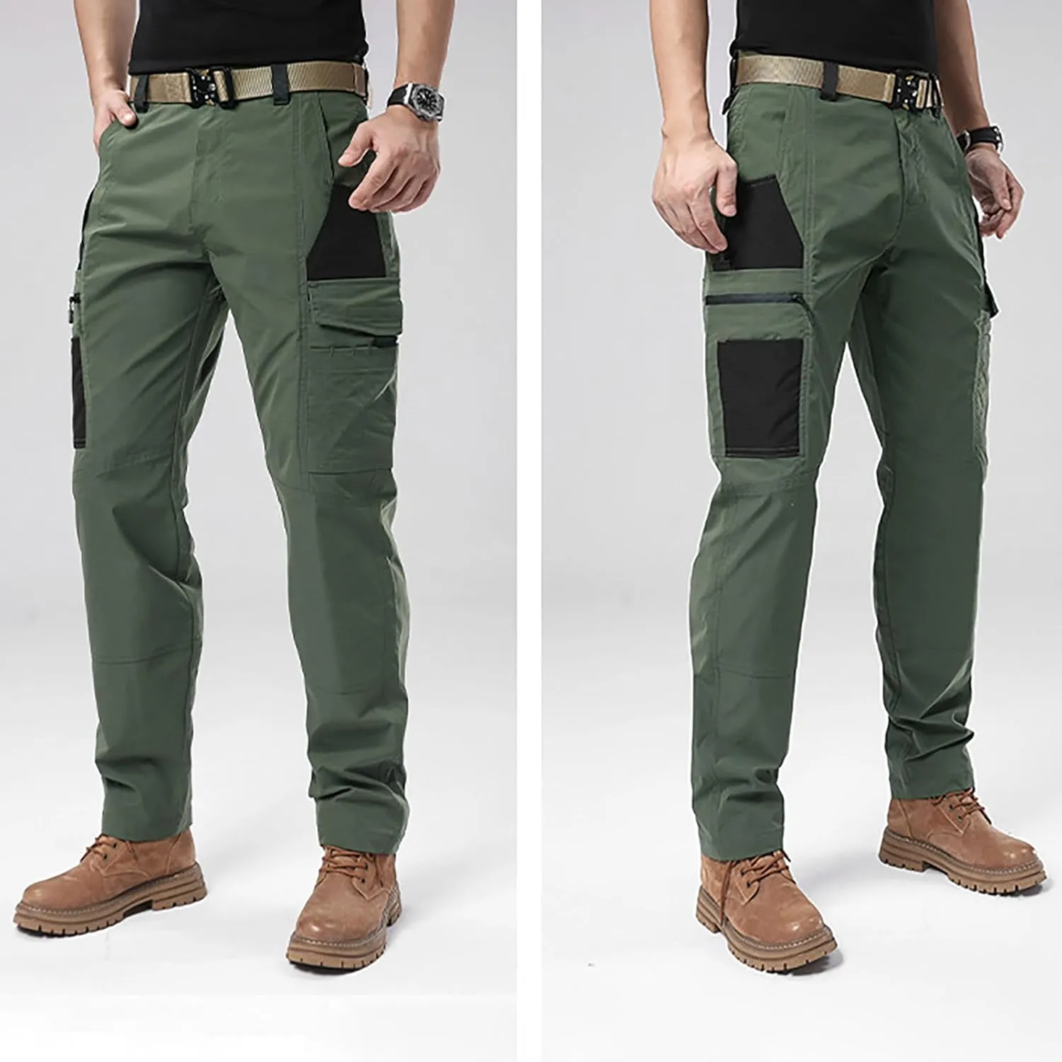 Men's Elastic Waist Tactical Cargo Pants Cotton Casual Slim Fit Pants