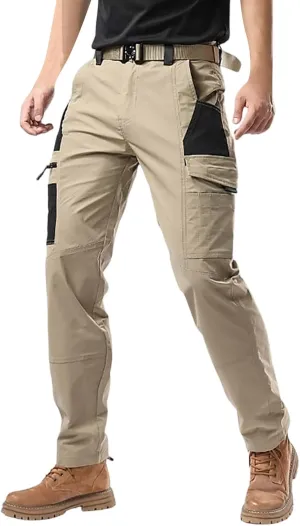 Men's Elastic Waist Tactical Cargo Pants Cotton Casual Slim Fit Pants
