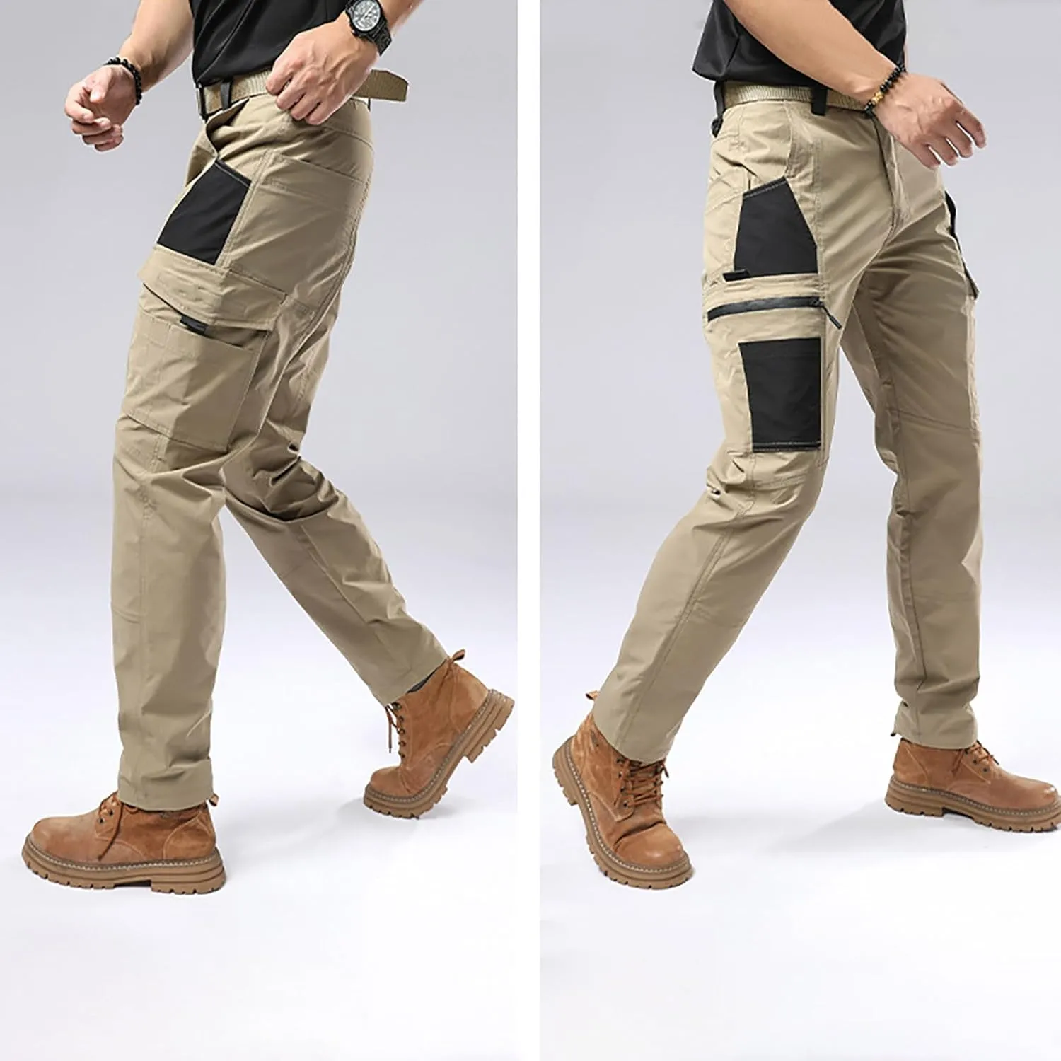 Men's Elastic Waist Tactical Cargo Pants Cotton Casual Slim Fit Pants
