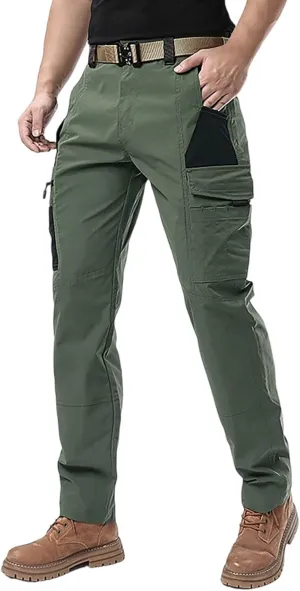 Men's Elastic Waist Tactical Cargo Pants Cotton Casual Slim Fit Pants