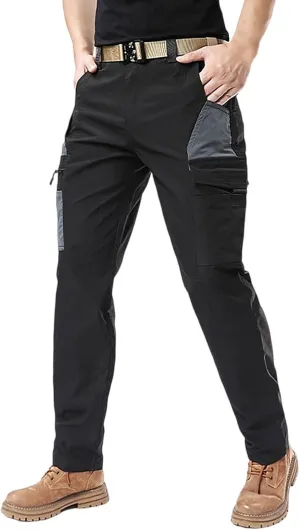 Men's Elastic Waist Tactical Cargo Pants Cotton Casual Slim Fit Pants