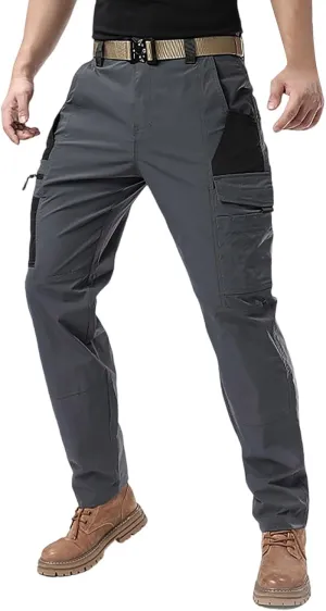 Men's Elastic Waist Tactical Cargo Pants Cotton Casual Slim Fit Pants