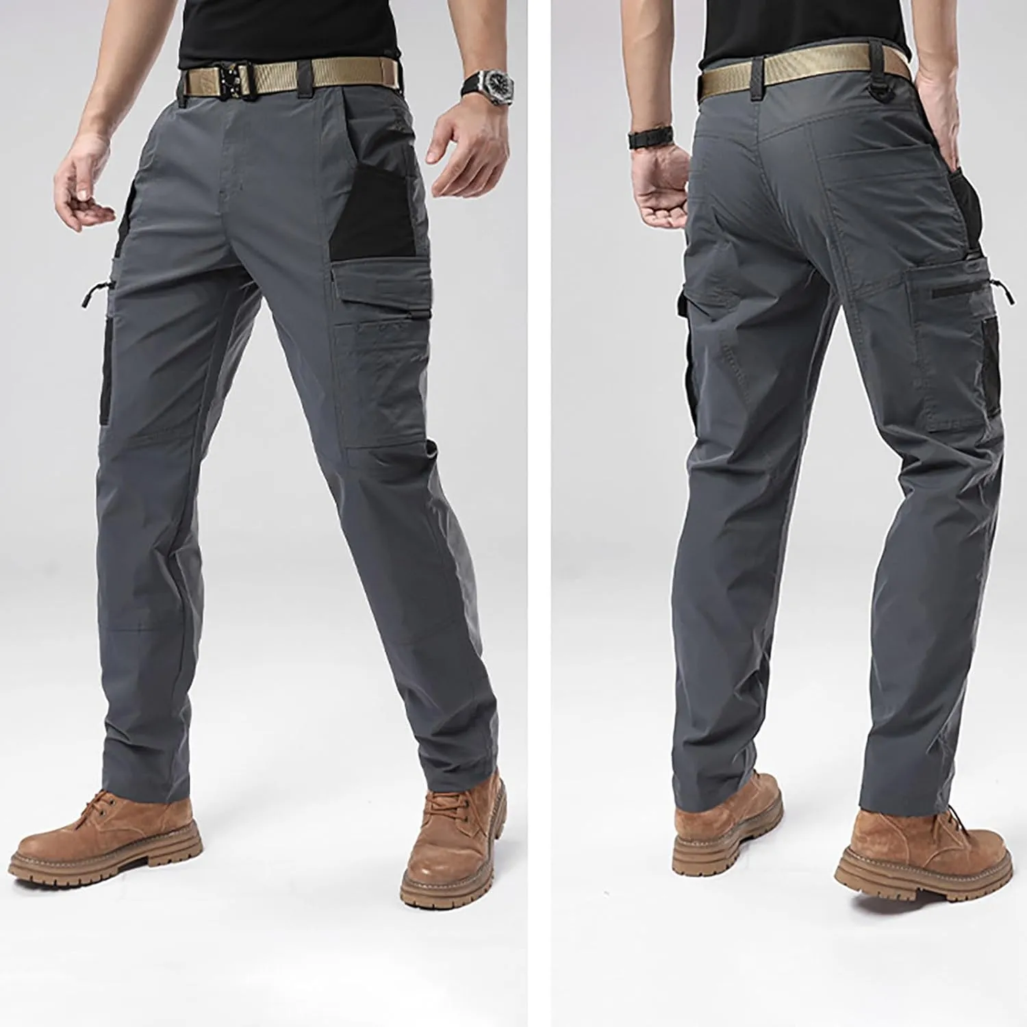 Men's Elastic Waist Tactical Cargo Pants Cotton Casual Slim Fit Pants