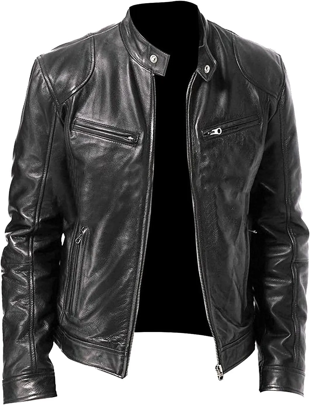Men's Faux Leather Jacket Stand Collar Zipper Biker Motorcycle Jacket Windbreaker Softshell Coat Big Tall Jackets