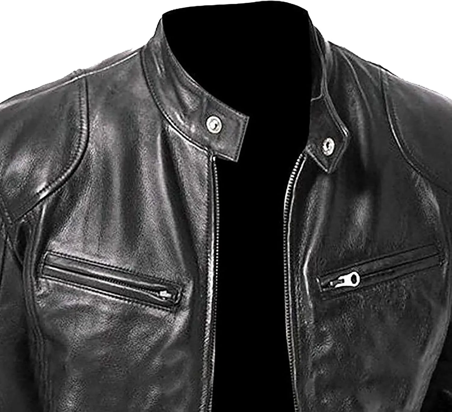 Men's Faux Leather Jacket Stand Collar Zipper Biker Motorcycle Jacket Windbreaker Softshell Coat Big Tall Jackets