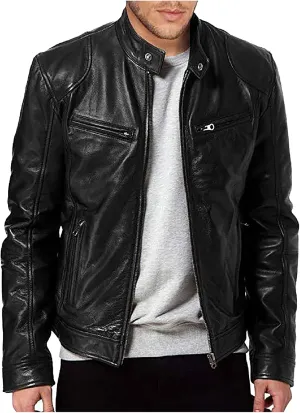 Men's Faux Leather Jacket Stand Collar Zipper Biker Motorcycle Jacket Windbreaker Softshell Coat Big Tall Jackets