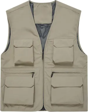 Men's Fishing Vest Casual Outdoor Mountaineering Mesh Photographer Jacket Multi-Pocket Breathable Quick Dry Coat
