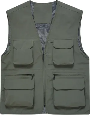 Men's Fishing Vest Casual Outdoor Mountaineering Mesh Photographer Jacket Multi-Pocket Breathable Quick Dry Coat