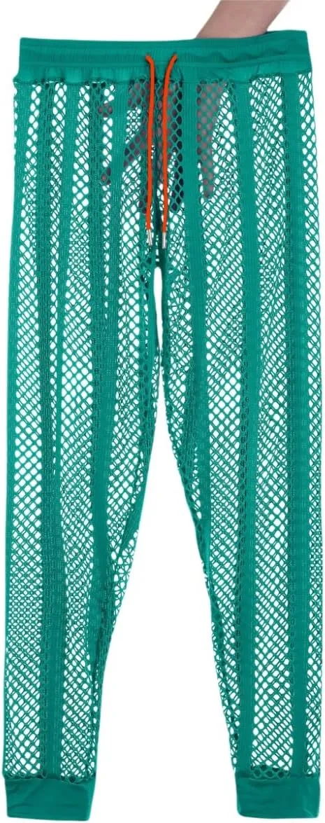 Men's Fishnet Pants Male See Through Bottoms Mesh Pants for Men