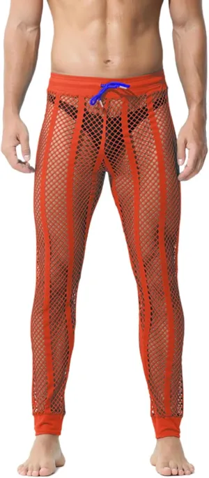 Men's Fishnet Pants Male See Through Bottoms Mesh Pants for Men