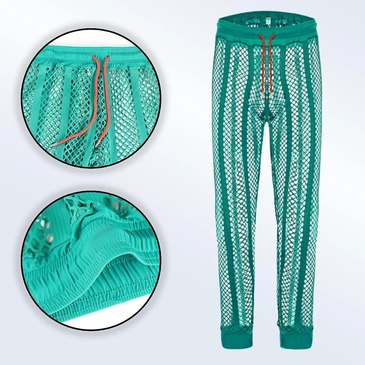 Men's Fishnet Pants Male See Through Bottoms Mesh Pants for Men