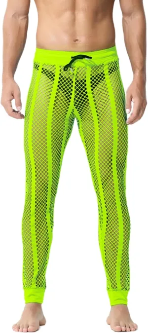Men's Fishnet Pants Male See Through Bottoms Mesh Pants for Men