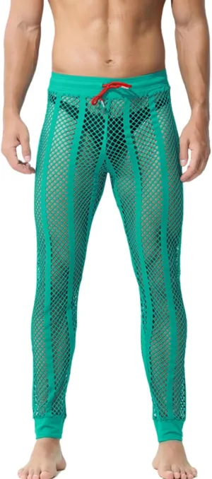 Men's Fishnet Pants Male See Through Bottoms Mesh Pants for Men
