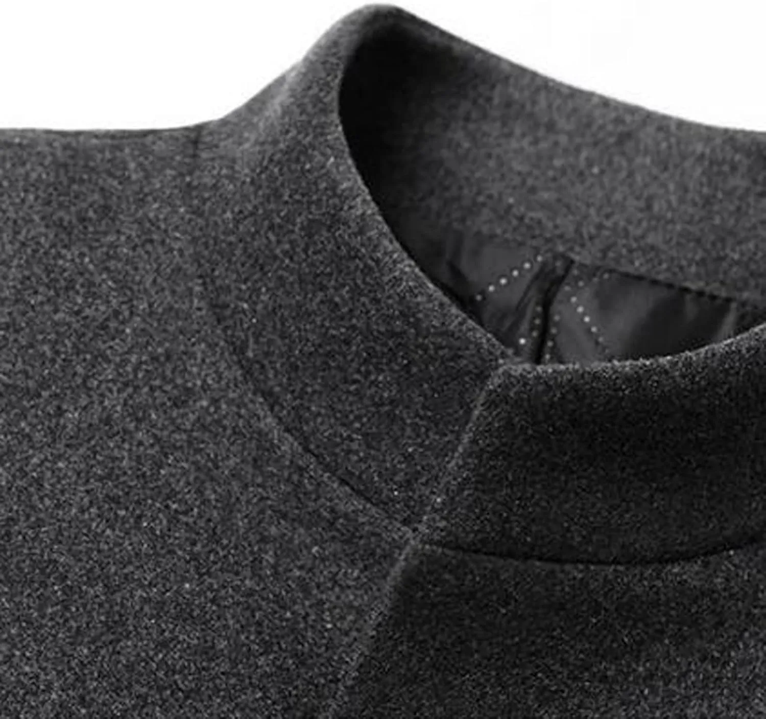 Men's French Woolen Coat Business Down Jacket Trench Topcoat Long Wool Blend Overcoat Slim Fit Stand Collar Coats