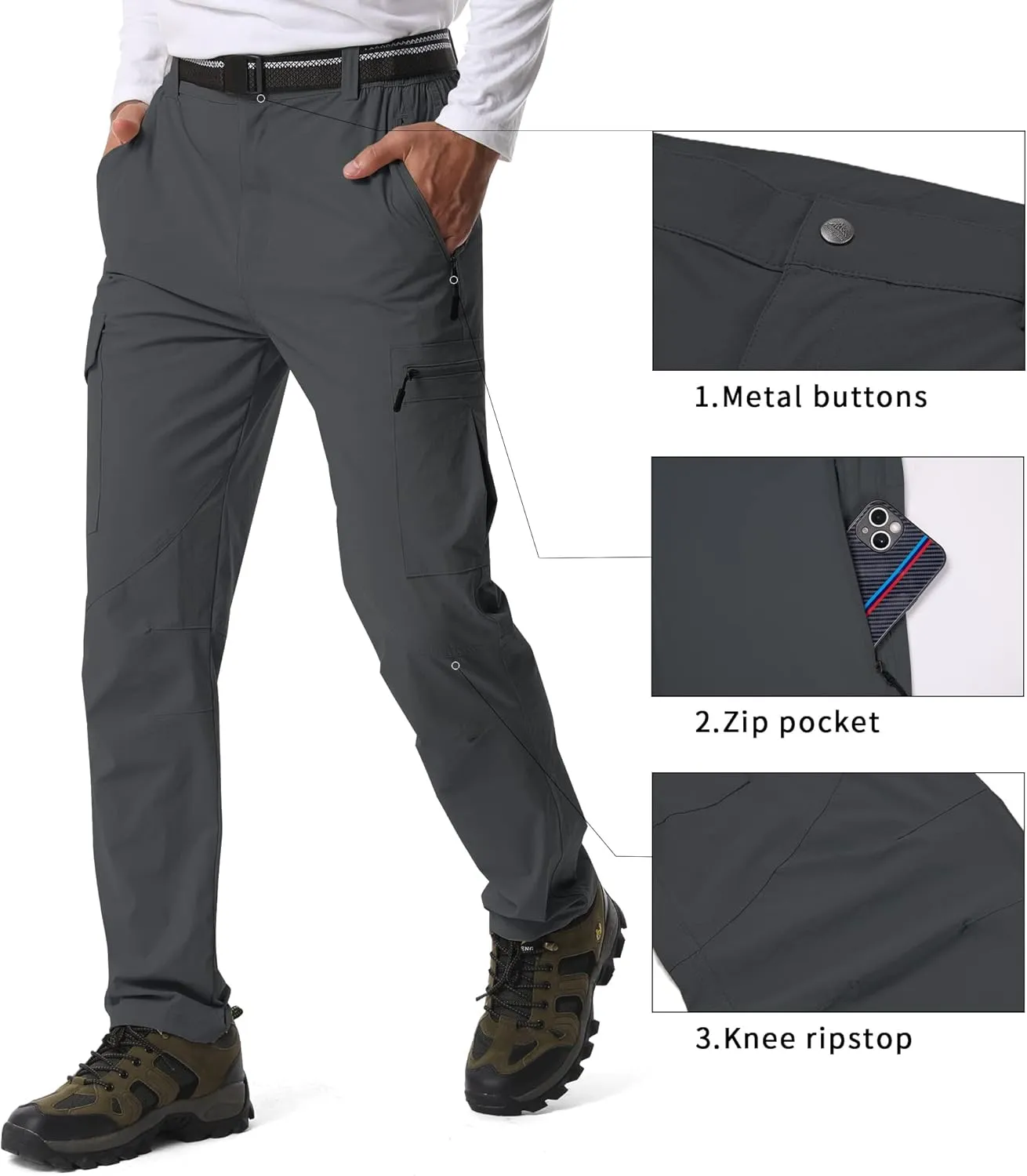 Mens Hiking Pants,Light Weight Cargo Outdoor Breathable with 6 Pockets, Summer Casual Quick Dry Waterproof Fishing Pants