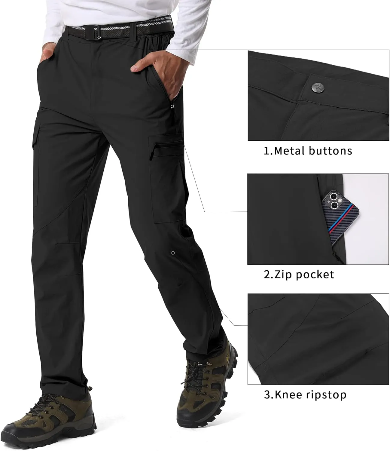Mens Hiking Pants,Light Weight Cargo Outdoor Breathable with 6 Pockets, Summer Casual Quick Dry Waterproof Fishing Pants