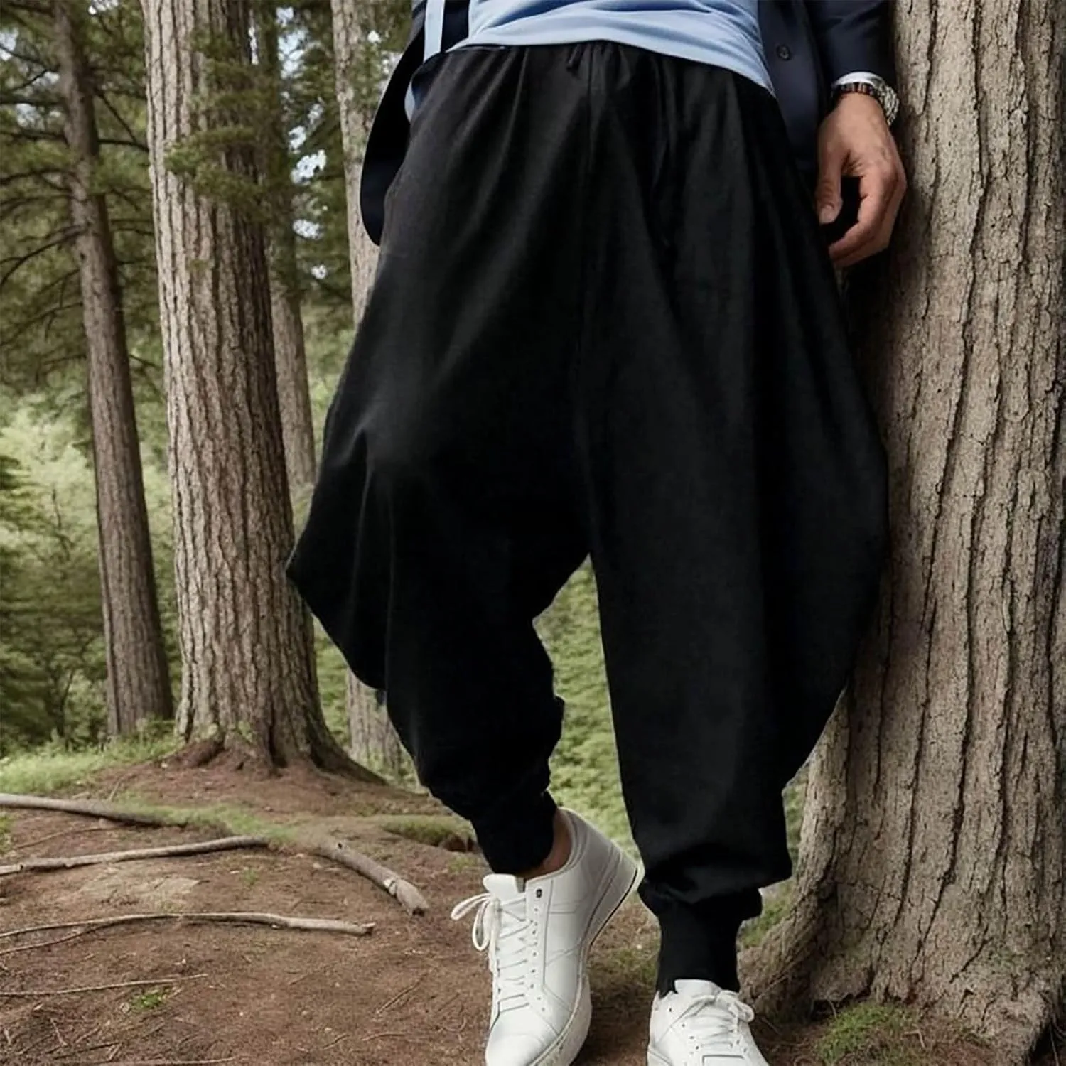 Mens Hip Hop Harem Pants Fashion Solid Color Oversized Tapered Pants Casual Comfy Elastic Drawstring Baggy Trouser
