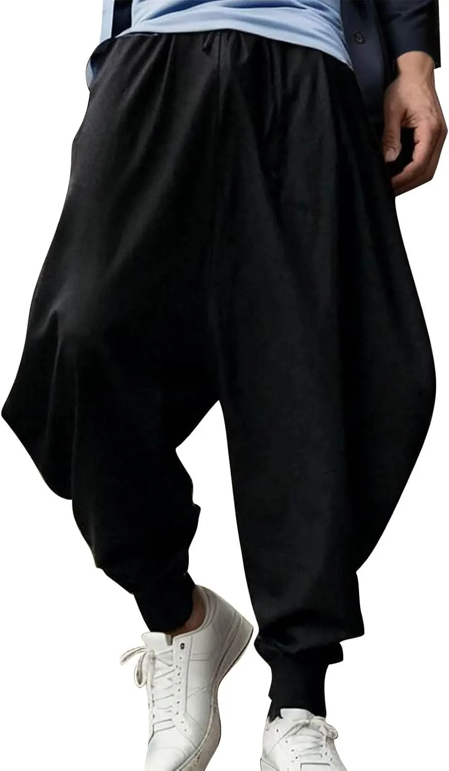 Mens Hip Hop Harem Pants Fashion Solid Color Oversized Tapered Pants Casual Comfy Elastic Drawstring Baggy Trouser