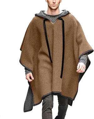 Men's Hooded Poncho Cape Cloak Fashion Hoodie Pullover with Pocket Trend Outdoor Casual Long Coats Windbreaker