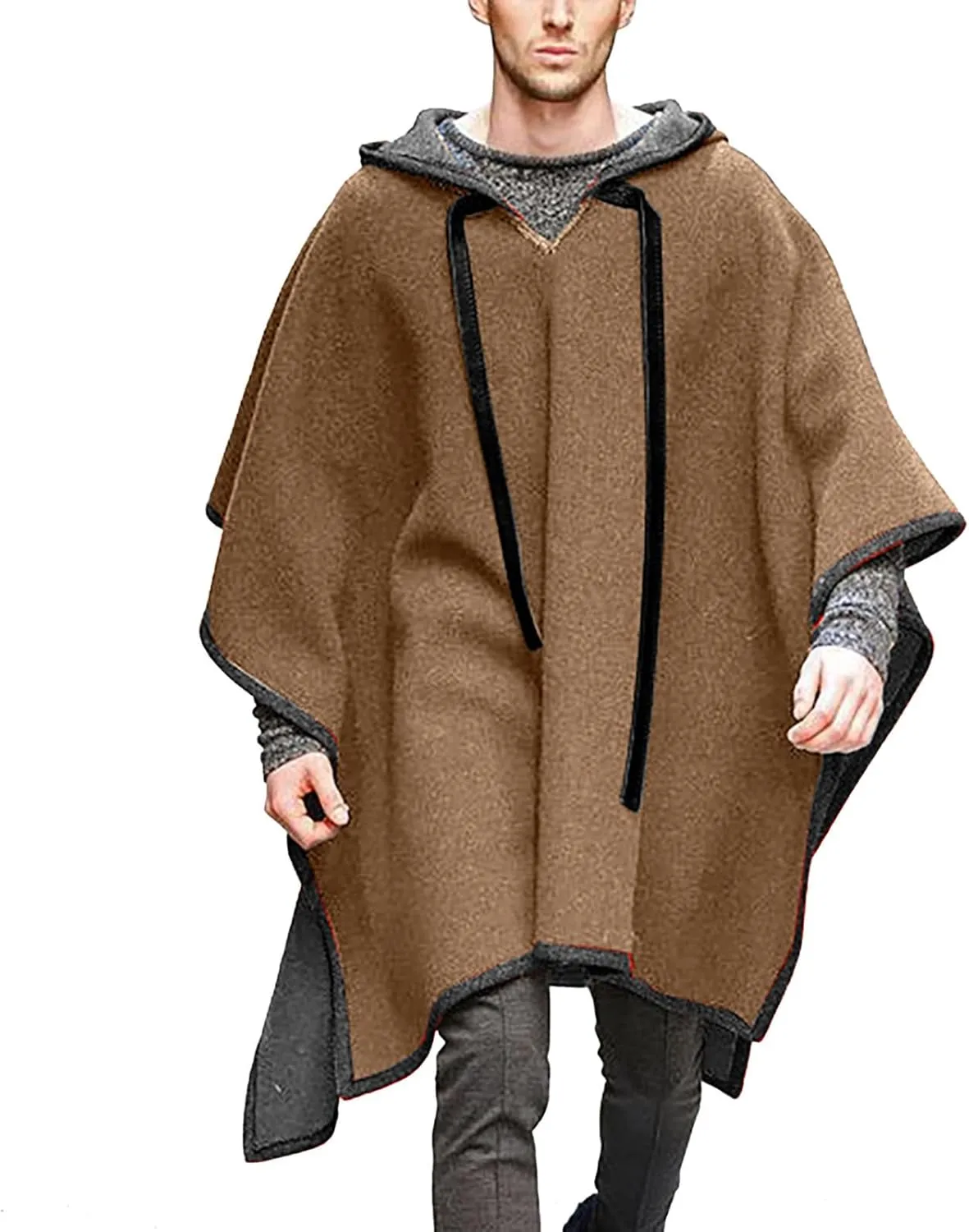 Men's Hooded Poncho Cape Cloak Fashion Hoodie Pullover with Pocket Trend Outdoor Casual Long Coats Windbreaker