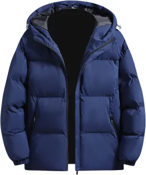Men's Hooded Winter Coat Casual Thicken Cotton Warm Hooded Puffer Jacket Quilted Zipper Padded Down Coats with Pocket