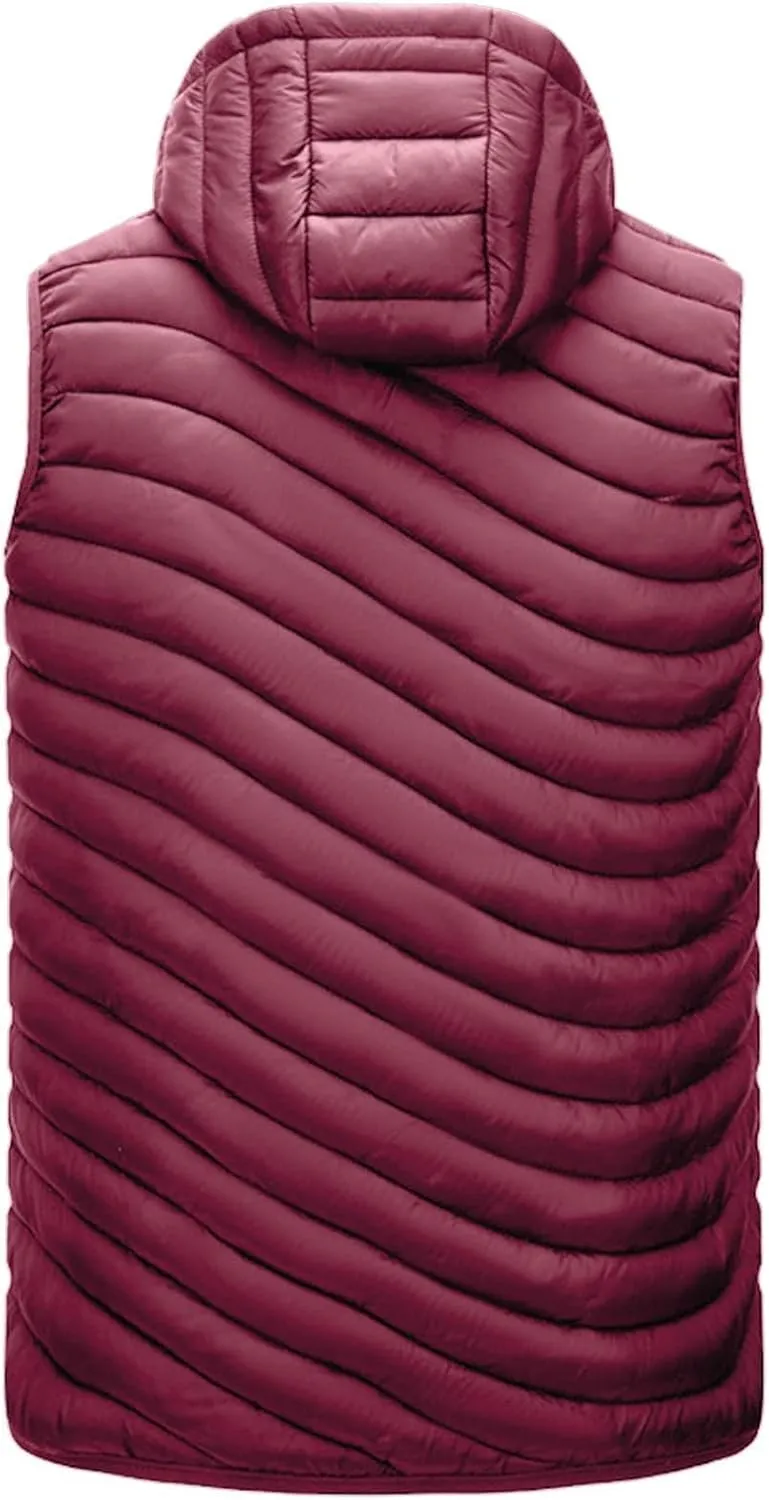 Men's Lightweight Vest with Hood Cotton-Padded Jacket Zipper Casual Warm Winter Outdoor Coat