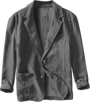 Men's Linen Business Suits Jacket Casual Loose Fitting Lightweight Fashion Solid Color Single Breasted Sport Coat