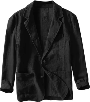 Men's Linen Business Suits Jacket Casual Loose Fitting Lightweight Fashion Solid Color Single Breasted Sport Coat