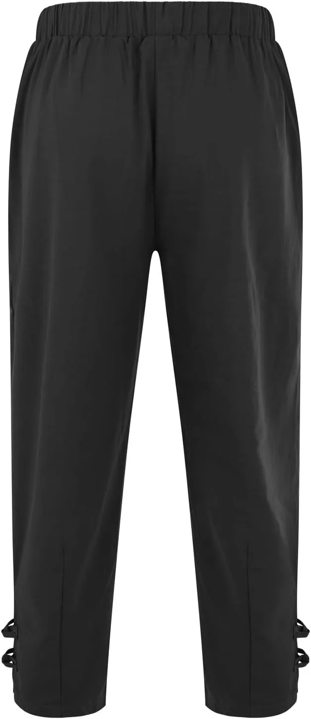 Men's Linen Casual Harem Capri Pants Lightweight Loose 3/4 Shorts Drawstring Elastic Waist Hippie Beach Yoga Trousers