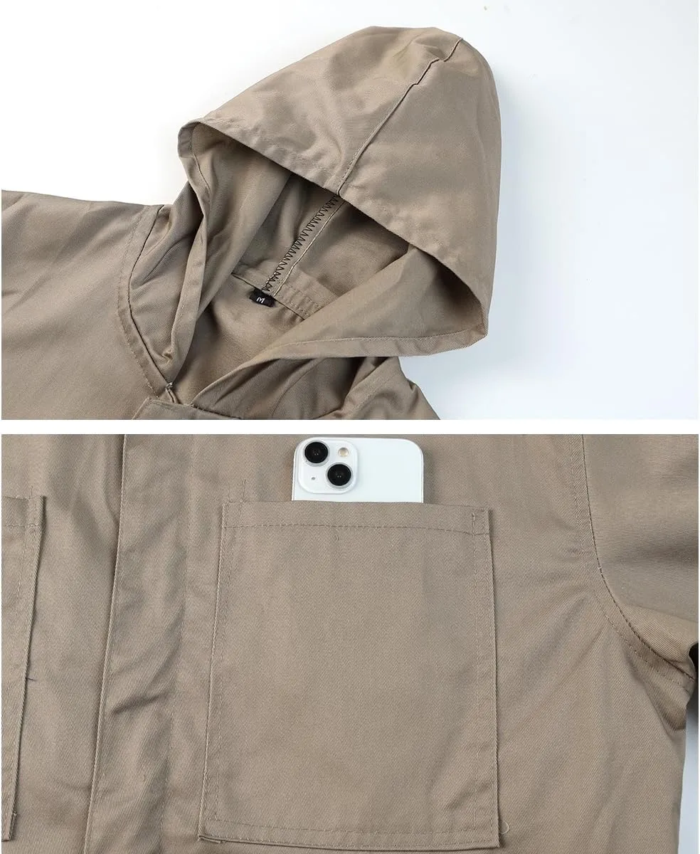 Men's Long Sleeve Zip-Front Coverall Lightweight Work Coveralls Mechanic Overall Jumpsuit with Hood