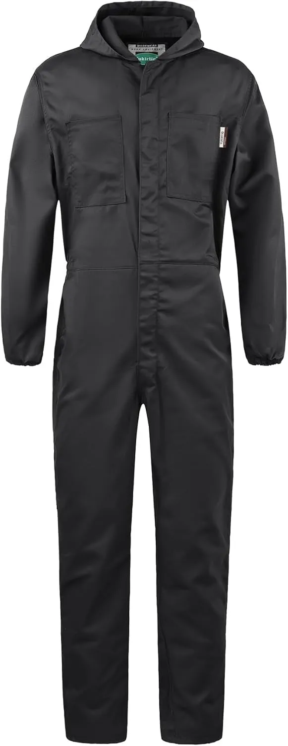 Men's Long Sleeve Zip-Front Coverall Lightweight Work Coveralls Mechanic Overall Jumpsuit with Hood
