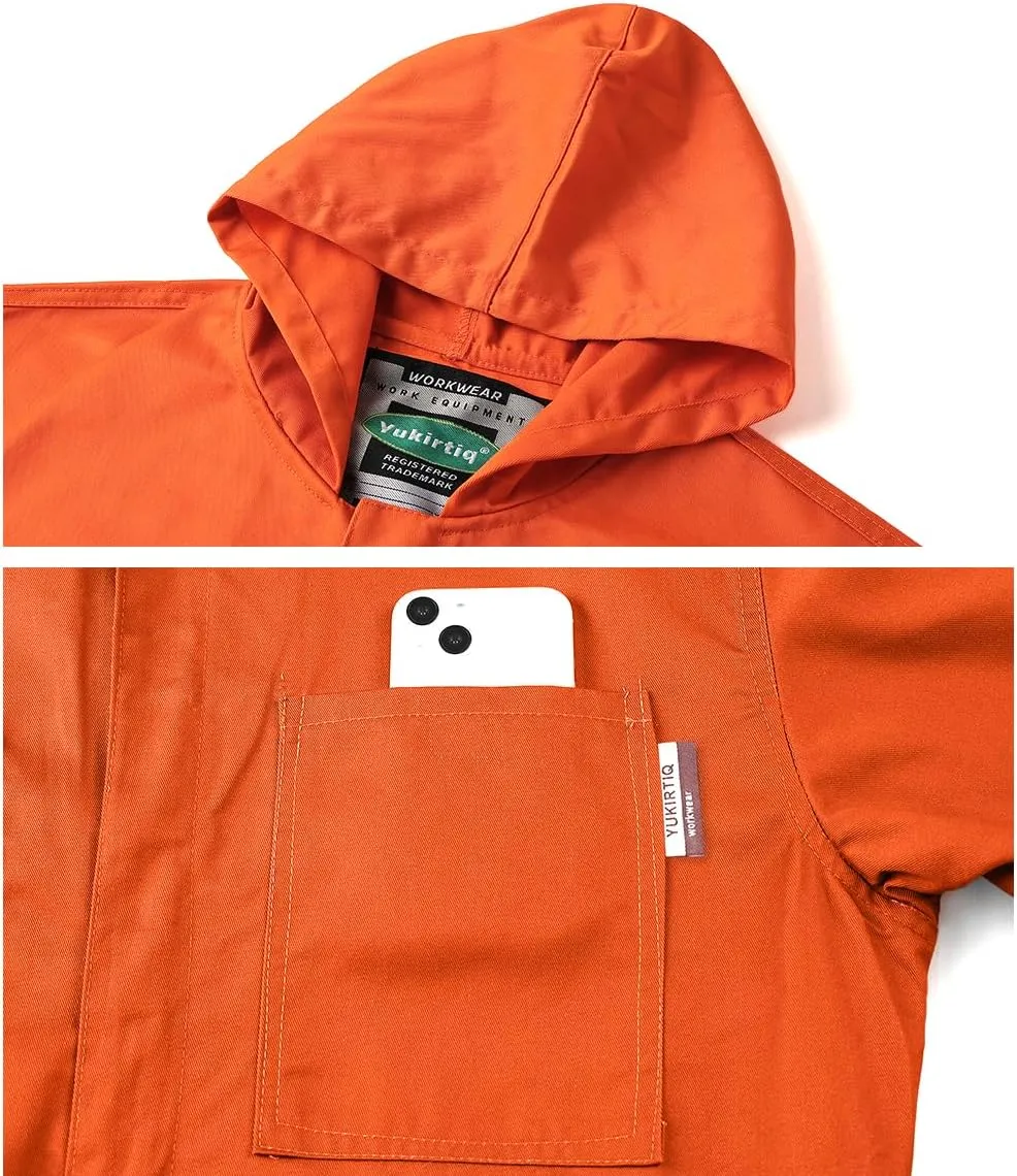 Men's Long Sleeve Zip-Front Coverall Lightweight Work Coveralls Mechanic Overall Jumpsuit with Hood