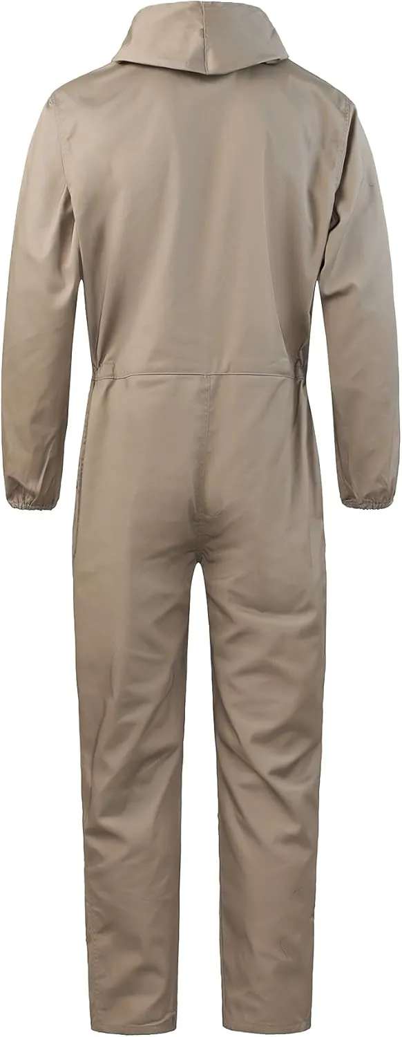Men's Long Sleeve Zip-Front Coverall Lightweight Work Coveralls Mechanic Overall Jumpsuit with Hood