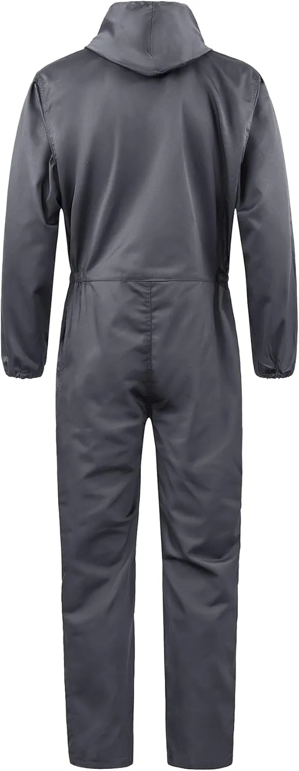 Men's Long Sleeve Zip-Front Coverall Lightweight Work Coveralls Mechanic Overall Jumpsuit with Hood