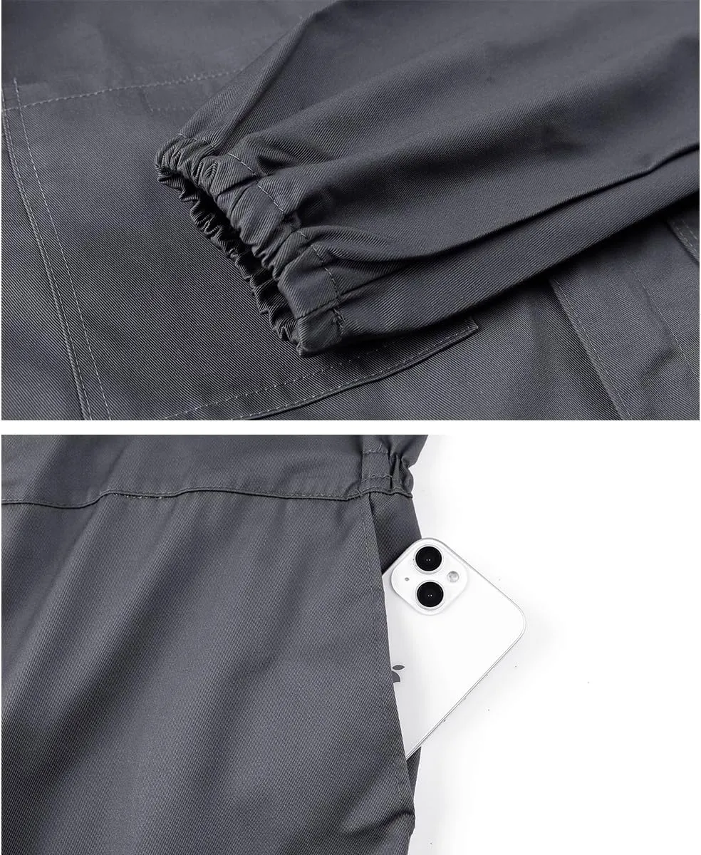 Men's Long Sleeve Zip-Front Coverall Lightweight Work Coveralls Mechanic Overall Jumpsuit with Hood