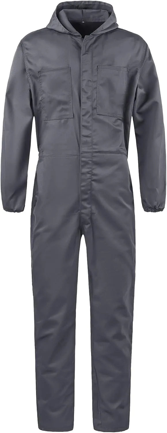 Men's Long Sleeve Zip-Front Coverall Lightweight Work Coveralls Mechanic Overall Jumpsuit with Hood