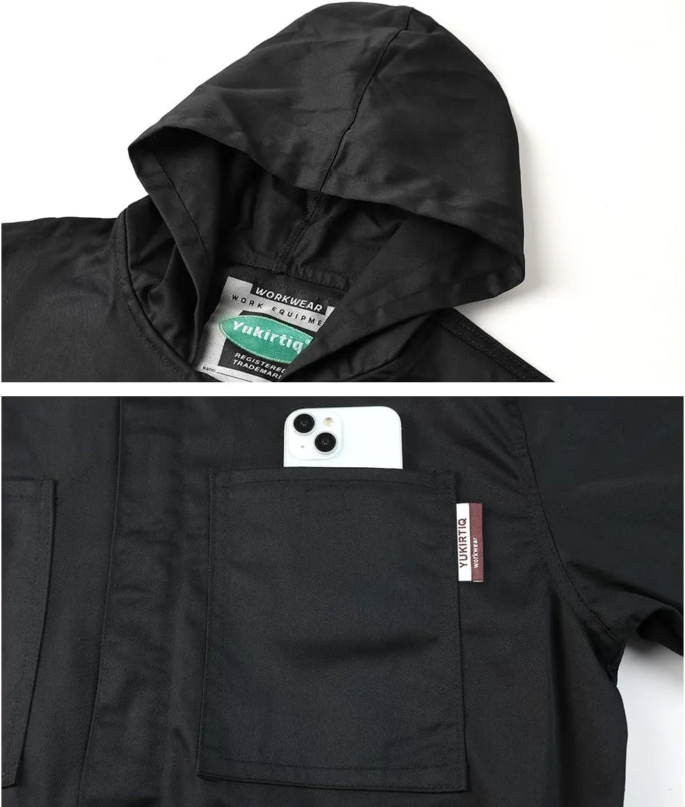 Men's Long Sleeve Zip-Front Coverall Lightweight Work Coveralls Mechanic Overall Jumpsuit with Hood
