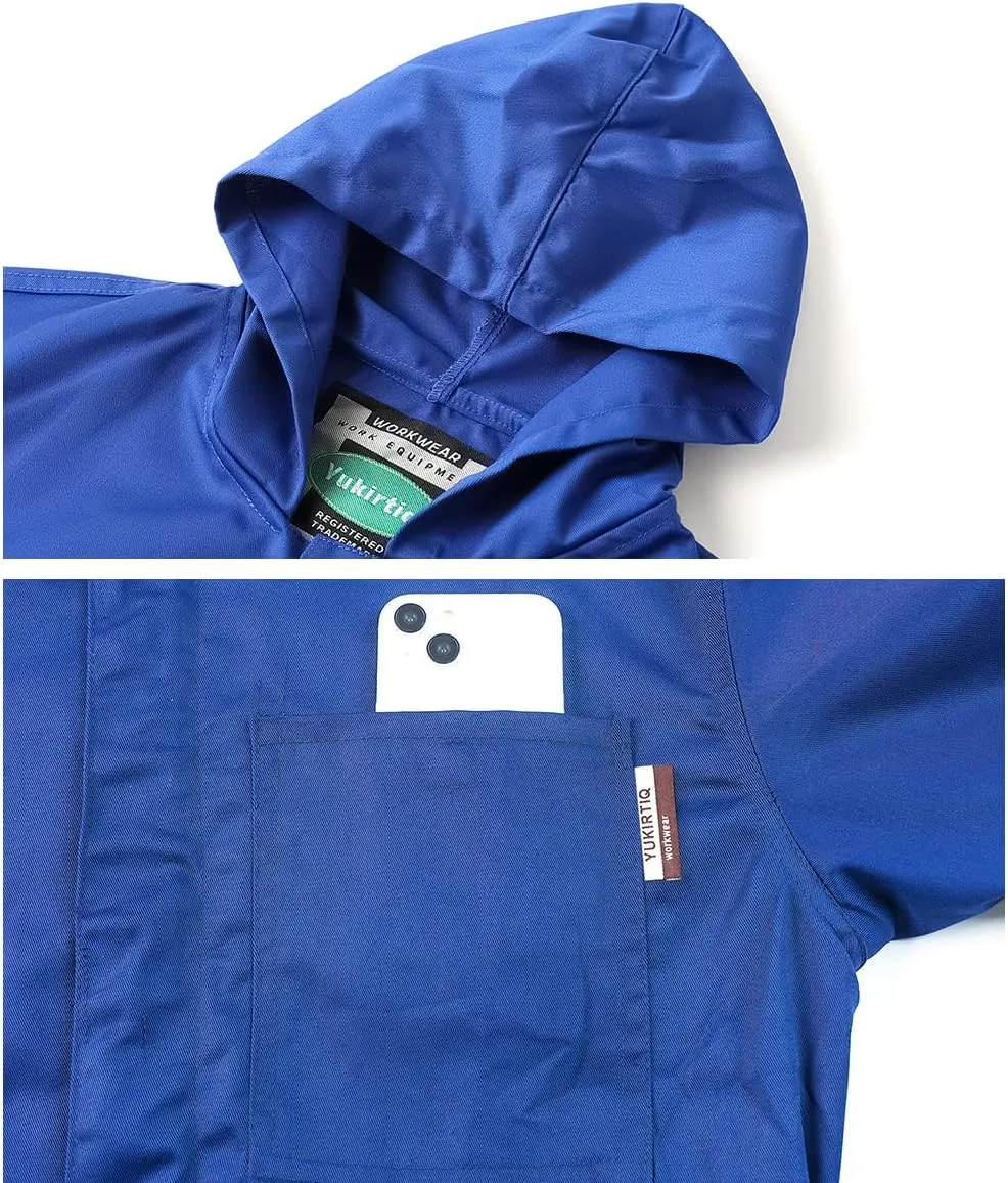 Men's Long Sleeve Zip-Front Coverall Lightweight Work Coveralls Mechanic Overall Jumpsuit with Hood