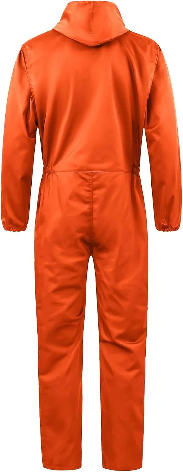 Men's Long Sleeve Zip-Front Coverall Lightweight Work Coveralls Mechanic Overall Jumpsuit with Hood