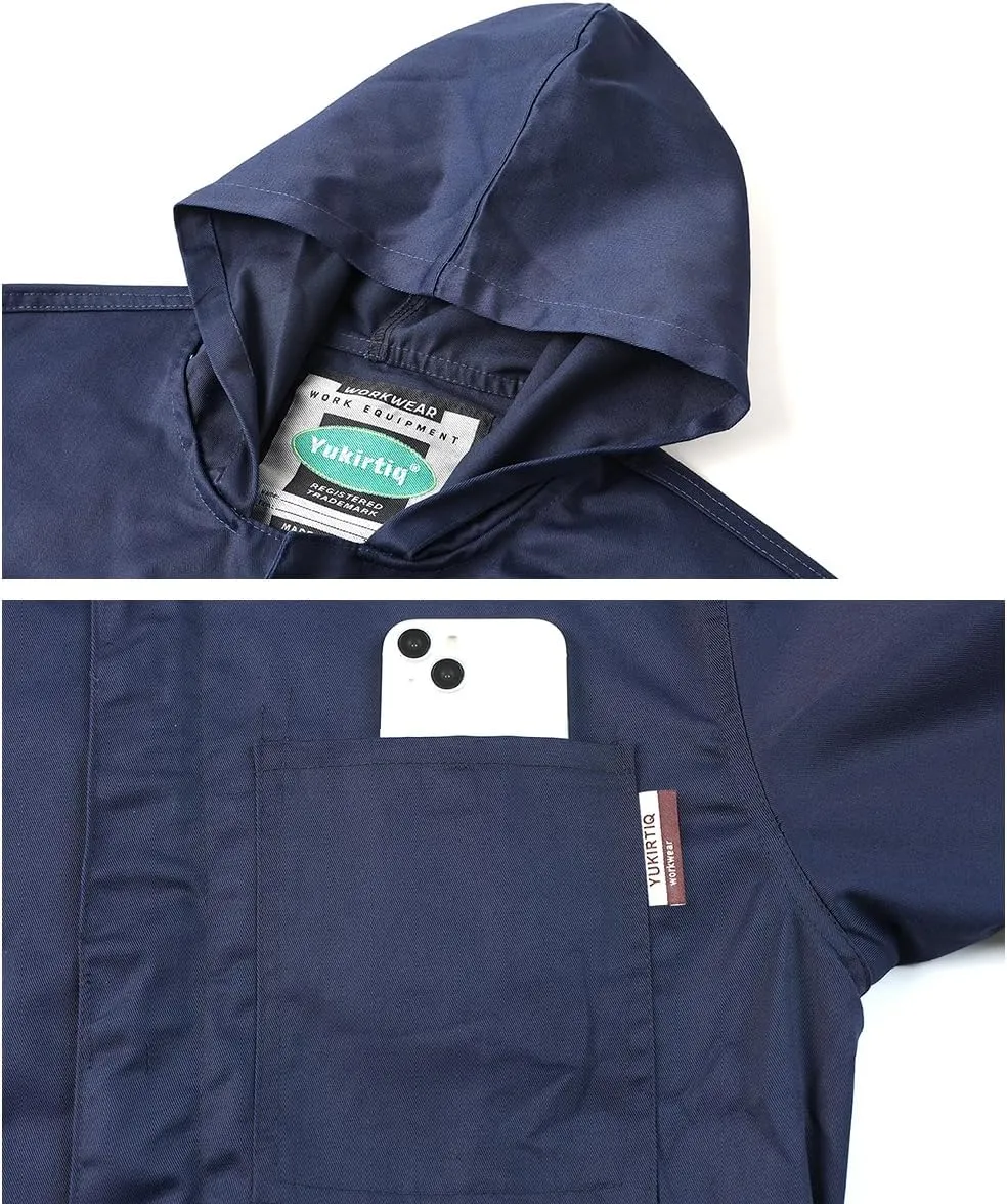 Men's Long Sleeve Zip-Front Coverall Lightweight Work Coveralls Mechanic Overall Jumpsuit with Hood