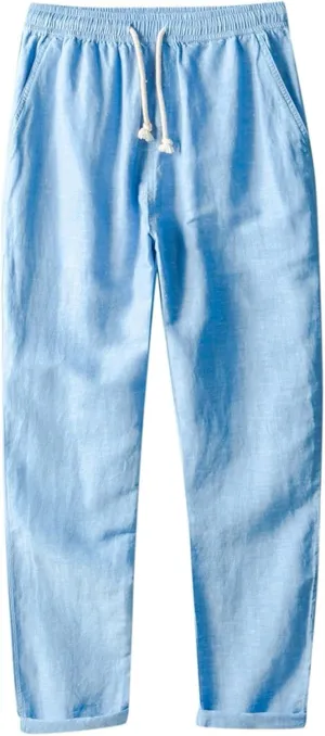 Men's Loose Casual Straight Leg Pants Elasticated Linen Pants 2025