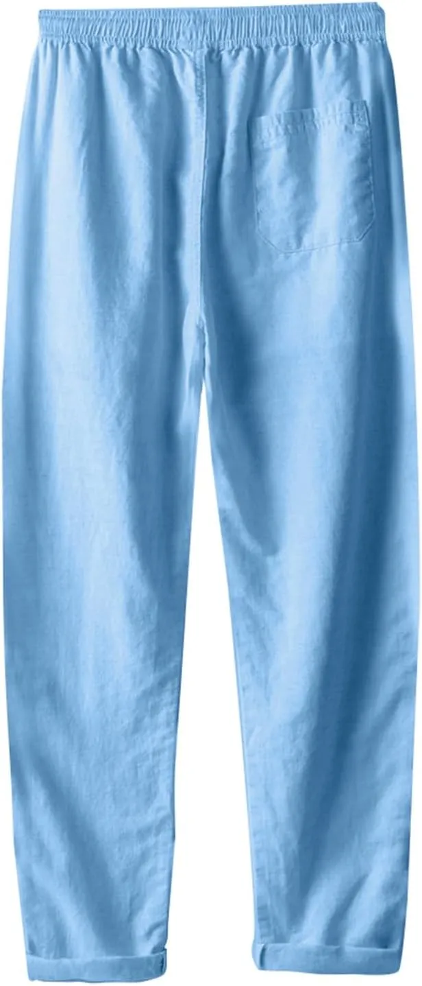 Men's Loose Casual Straight Leg Pants Elasticated Linen Pants 2025