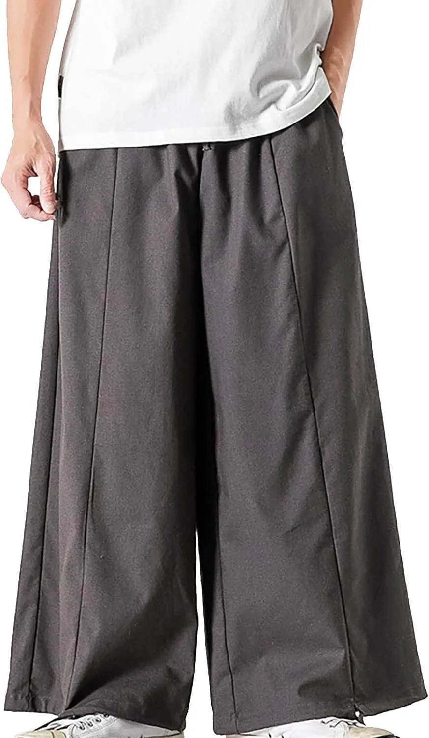 Mens Loose Fit Linen Harem Pants Wide Straight Leg Streetwear Bloomer Pants Summer Beach Yoga Hippie Trousers for Men