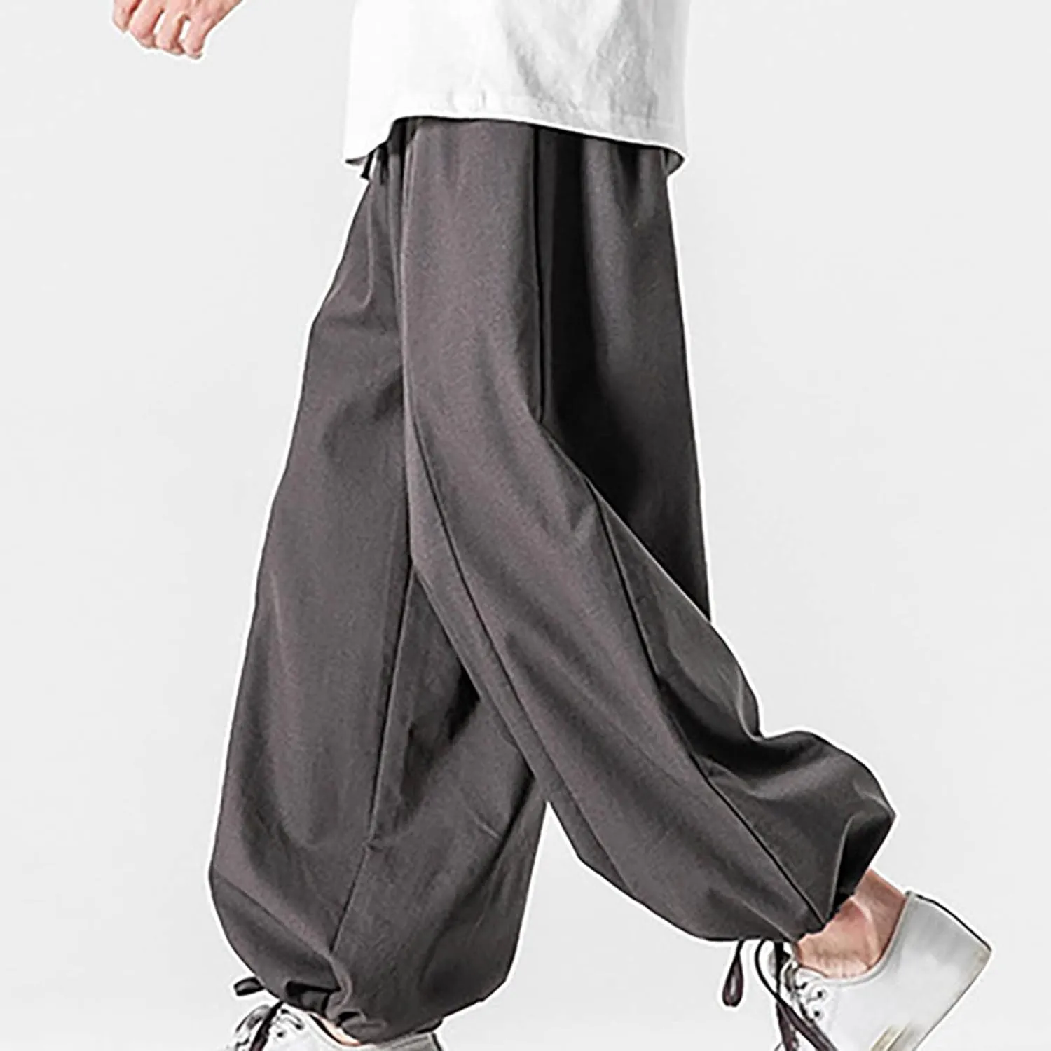 Mens Loose Fit Linen Harem Pants Wide Straight Leg Streetwear Bloomer Pants Summer Beach Yoga Hippie Trousers for Men